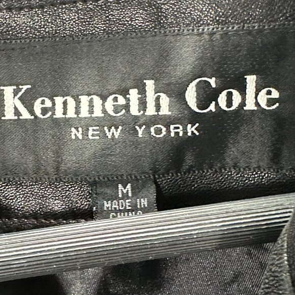 Kenneth Cole Jacket Womens Medium Black Leather Button Up Patch Pockets Lined - Picture 4 of 8